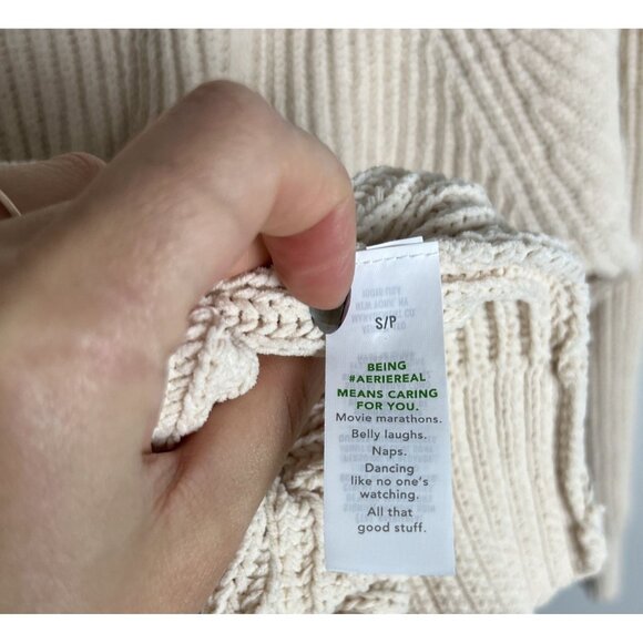 Aerie Beige Cream Collar Knit Sweater Size Small Academia Women’s - Picture 4 of 6